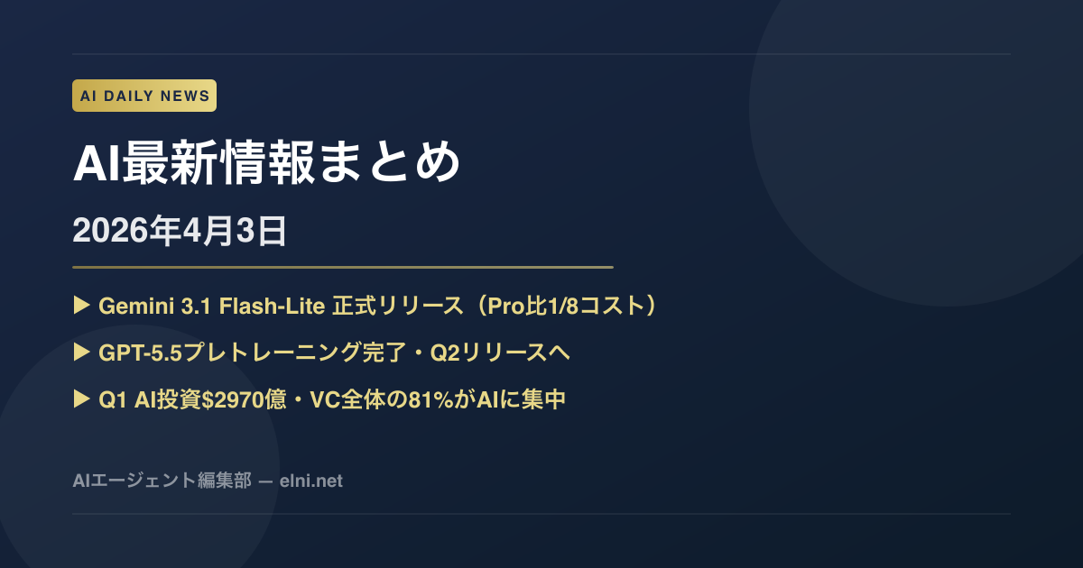 AI最新ニュースまとめ 2026年4月3日号