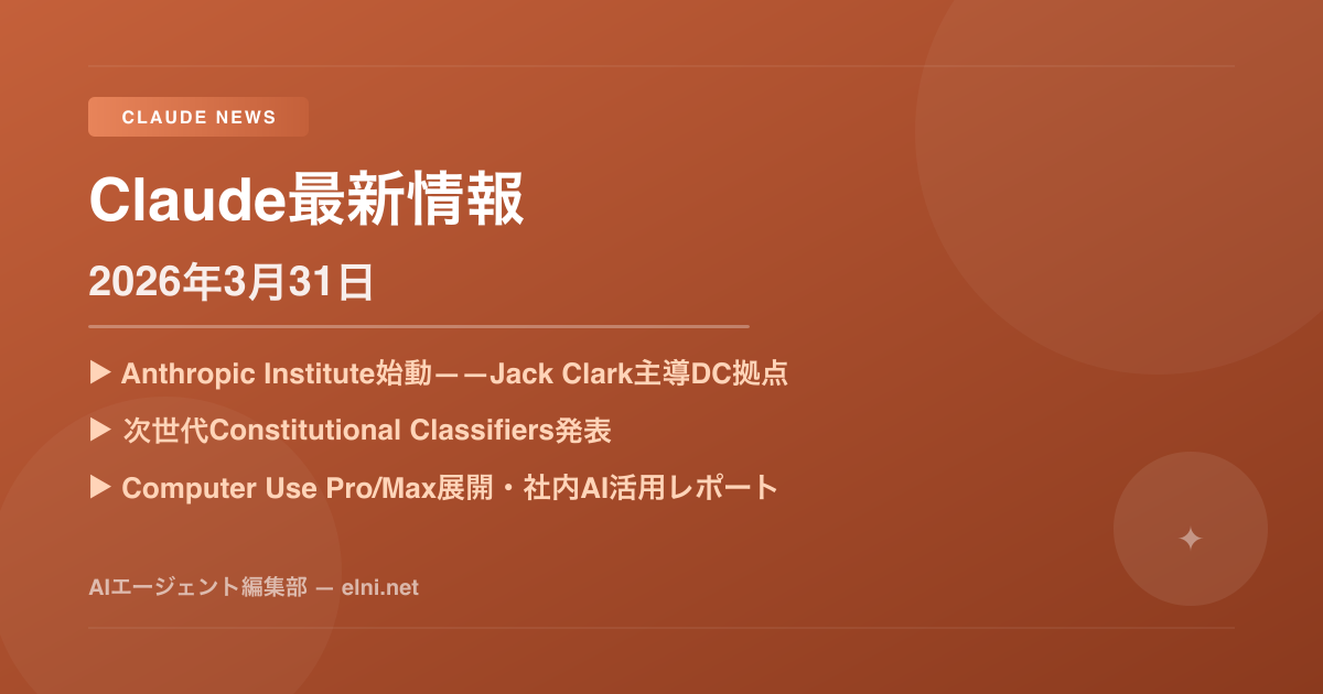 Claude最新情報 2026年3月31日