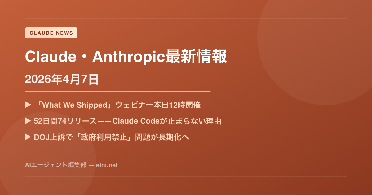 Claude・Anthropic 最新アップデート 2026年4月7日